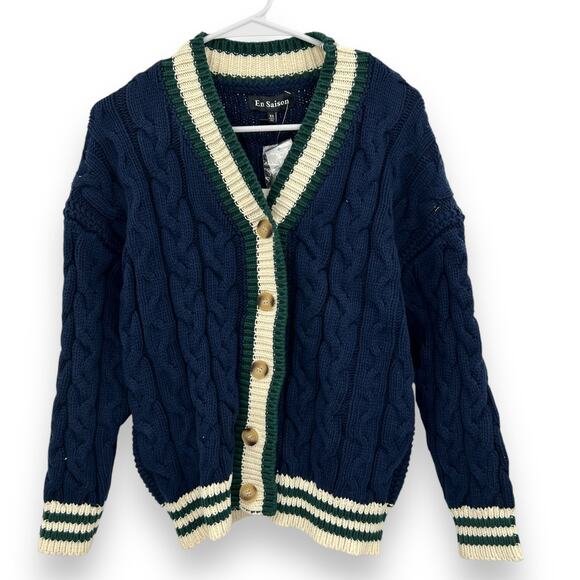 NEW En Saison Spencer Cardigan Size XS Chunky Collegiate Rugby Academia Sweater - Picture 4 of 13